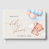 ベビーベア、テディベア、ブルーバルーン、ベビーシャワー ゲストブック (正面)