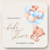 ベビーベア、テディベア、ブルーバルーン、ベビーシャワー コースター (正面)