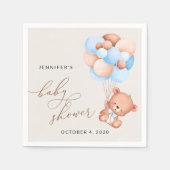 ベビーベア、テディベア、ブルーバルーン、ベビーシャワー スタンダードカクテルナプキン (正面)