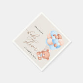 ベビーベア、テディベア、ブルーバルーン、ベビーシャワー スタンダードカクテルナプキン (角)