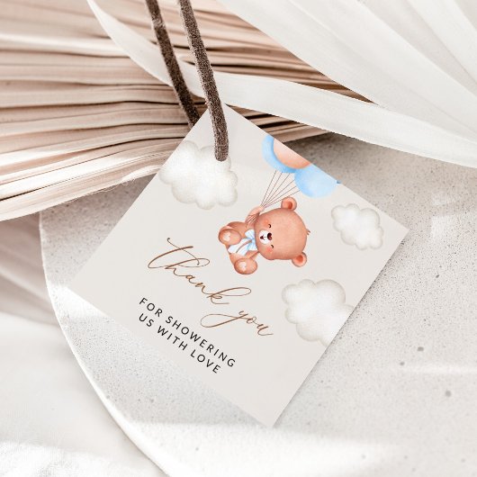 ベビーベア、テディベア、ブルーバルーン、ベビーシャワー フェイバータグ