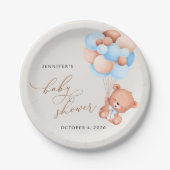 ベビーベア、テディベア、ブルーバルーン、ベビーシャワー ペーパープレート (正面)