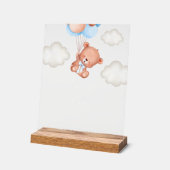 ベビーベア、テディベア、ブルーバルーン、桃佐バー アクリルサイン (傾斜)