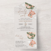 ベビーベア，テディベア，緑の風船，赤ちゃんシャワー オールインワン招待状 (内側)