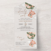 ベビーベア，テディベア，緑の風船，赤ちゃんシャワー オールインワン招待状 (内側)