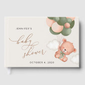 ベビーベア，テディベア，緑の風船，赤ちゃんシャワー ゲストブック (正面)