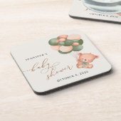 ベビーベア，テディベア，緑の風船，赤ちゃんシャワー コースター (左側)