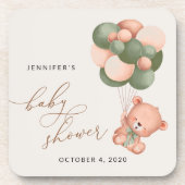 ベビーベア，テディベア，緑の風船，赤ちゃんシャワー コースター (正面)