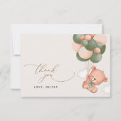 ベビーベア,テディベア,緑の風船,赤ちゃんシャワー サンキューカード (正面)