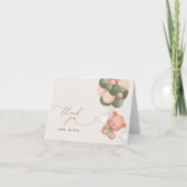 ベビーベア，テディベア，緑の風船，赤ちゃんシャワー サンキューカード (正面)