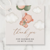 ベビーベア，テディベア，緑の風船，赤ちゃんシャワー フェイバータグ (正面)