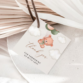 ベビーベア，テディベア，緑の風船，赤ちゃんシャワー フェイバータグ