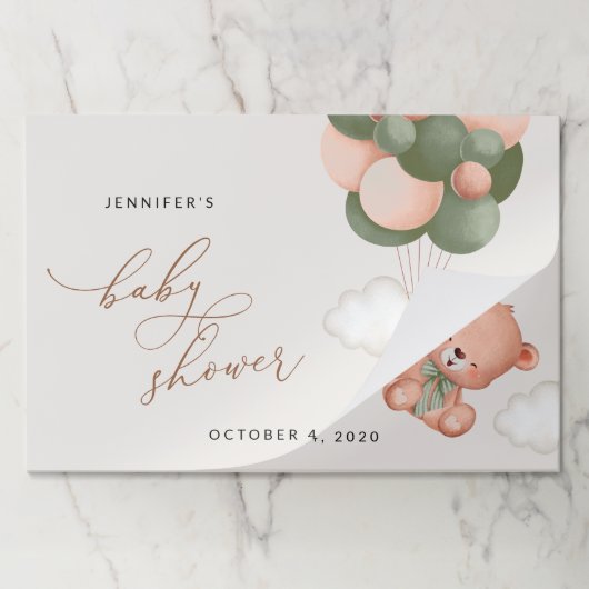 ベビーベア，テディベア，緑の風船，赤ちゃんシャワー ペーパーパッド (折り畳み)