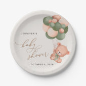 ベビーベア,テディベア,緑の風船,赤ちゃんシャワー ペーパープレート (正面)