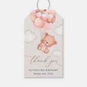 ベビーベア、ピンクバルーン、第1誕生日 ギフトタグ (正面)