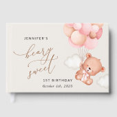 ベビーベア、ピンクバルーン、第1誕生日 ゲストブック (正面)