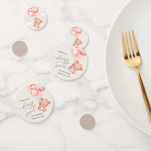 ベビーベア、ピンクバルーン、第1誕生日 コンフェッティ (グループ)