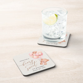 ベビーベア、ピンクバルーン、第1誕生日 コースター