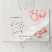 ベビーベア、ピンクバルーン、第1誕生日 ペーパーパッド (折り畳み)