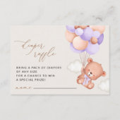 ベビーベア、紫バルーン、おむつラッフル エンクロージャーカード (正面)