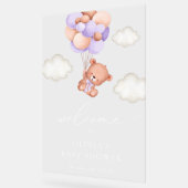 ベビーベア、紫色のバルーン、ベビーシャワーへようこそ アクリルサイン (傾斜)