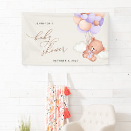 ベビーベア、紫色のバルーン、ベビーシャワーへようこそ 横断幕