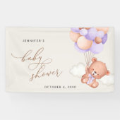 ベビーベア、紫色のバルーン、ベビーシャワーへようこそ 横断幕 (横)