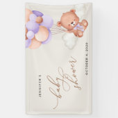 ベビーベア、紫色のバルーン、ベビーシャワーへようこそ 横断幕 (縦)