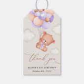 ベビーベア、紫色のバルーン、最初の誕生日 ギフトタグ (正面)
