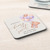 ベビーベア、紫色のバルーン、最初の誕生日 コースター (左側)