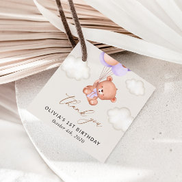 ベビーベア、紫色のバルーン、最初の誕生日 フェイバータグ