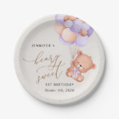 ベビーベア、紫色のバルーン、最初の誕生日 ペーパープレート (正面)