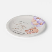 ベビーベア、紫色のバルーン、最初の誕生日 ペーパープレート (アングル)