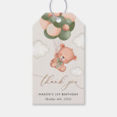 ベビーベア、緑のバルーン、最初の誕生日 ギフトタグ (正面)