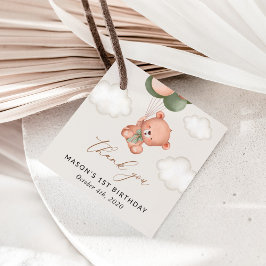 ベビーベア、緑のバルーン、最初の誕生日 フェイバータグ