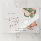 ベビーベア、緑のバルーン、最初の誕生日 ペーパーパッド (折り畳み)