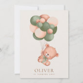 ベビーベア、緑のバルーン、最初の誕生日 招待状 (裏面)