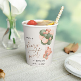 ベビーベア、緑のバルーン、最初の誕生日 紙コップ