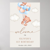 ベビーベア、青いバルーン、最初の誕生日へようこそ ポスター (正面)