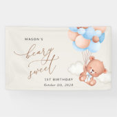 ベビーベア、青いバルーン、最初の誕生日へようこそ 横断幕 (横)