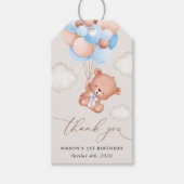 ベビーベア、青いバルーン、最初の誕生日 ギフトタグ (正面)