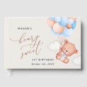 ベビーベア、青いバルーン、最初の誕生日 ゲストブック (正面)