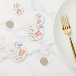 ベビーベア、青いバルーン、最初の誕生日 コンフェッティ