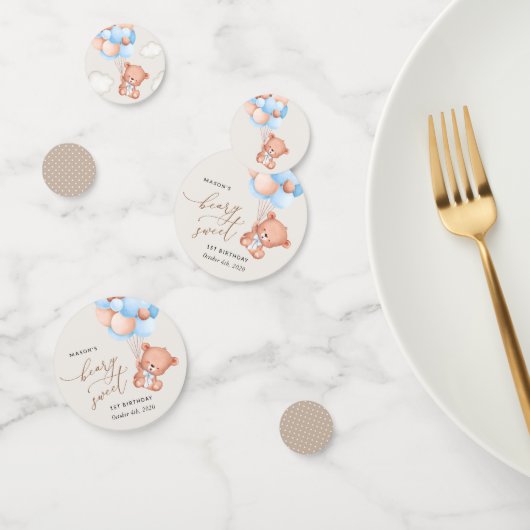 ベビーベア、青いバルーン、最初の誕生日 コンフェッティ (グループ)