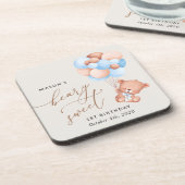 ベビーベア、青いバルーン、最初の誕生日 コースター (左側)