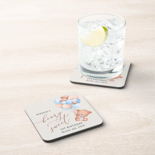 ベビーベア、青いバルーン、最初の誕生日 コースター (右側)