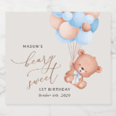 ベビーベア、青いバルーン、最初の誕生日 スパークリングワインラベル (シングルラベル)