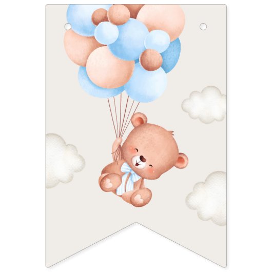 ベビーベア、青いバルーン、最初の誕生日 バンティングフラッグ (第1の旗)
