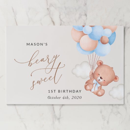 ベビーベア、青いバルーン、最初の誕生日 ペーパーパッド (正面)