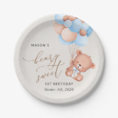 ベビーベア、青いバルーン、最初の誕生日 ペーパープレート (正面)